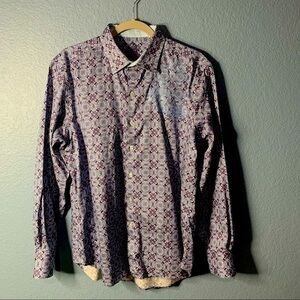 Robert Graham Blue Abstract Multi Print Embroidered Button Up Shirt